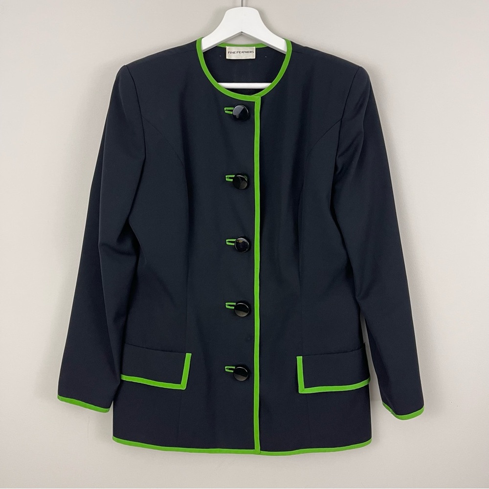 Vintage Designer Fine Feathers Neon Piping 80's Blazer